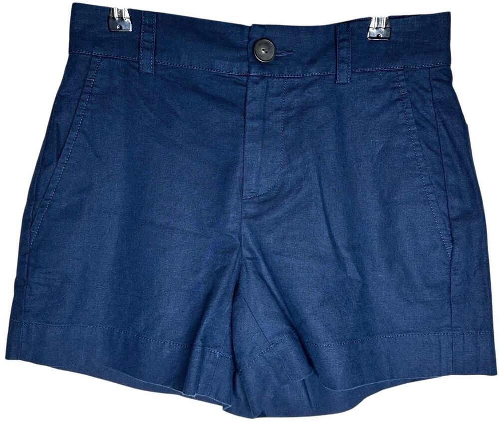 Vince Casual Linen Blend Chino Shorts Navy Blue Preppy Womens Size 0 NWT $225